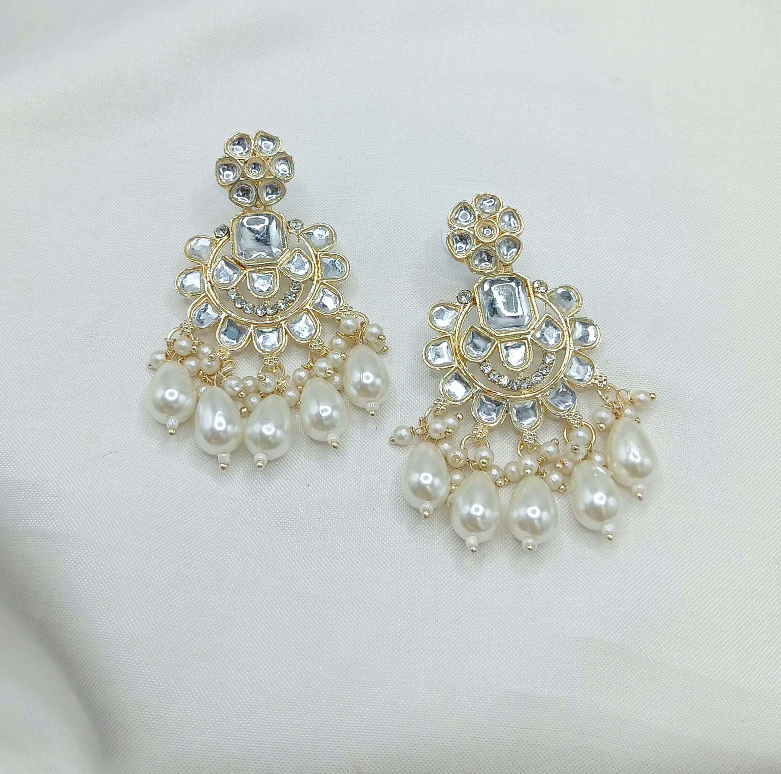 Floral Motif CZ Pearl Drop Earrings - Lucentemarket